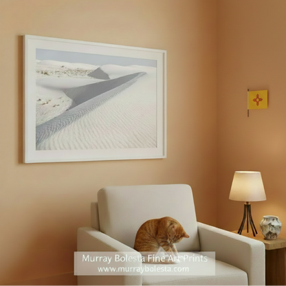 Desert landscape with sand dunes under a clear sky. White Sands Desert Landscape Photography with Desert Dunes by Murray Bolesta