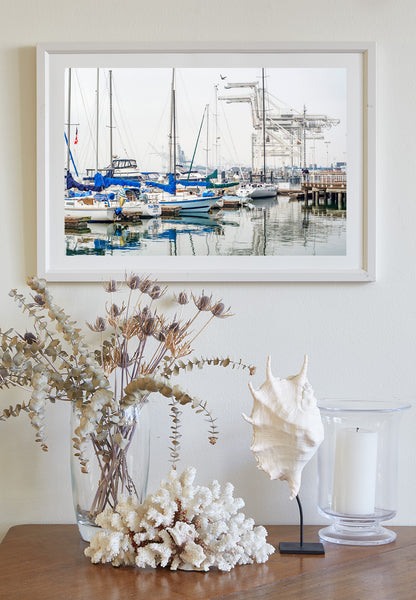 Oakland California Harbor Crane Art | Jack London Square Sailboat Wall Decor