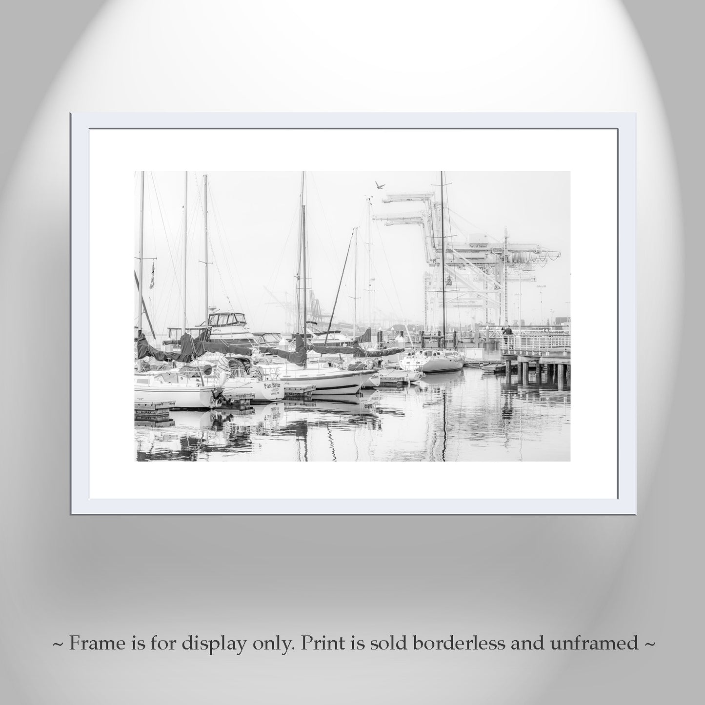 Oakland Harbor Crane Art | Jack London Square Sailboat Black & White Photo