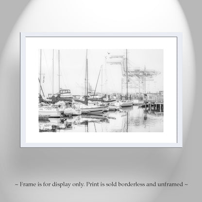 Oakland Harbor Crane Art | Jack London Square Sailboat Black & White Photo