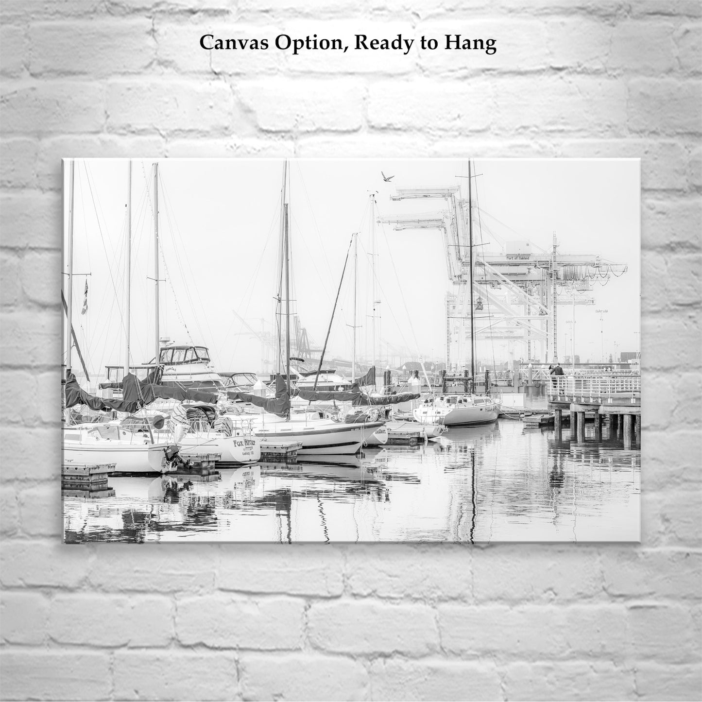 Oakland Harbor Crane Art | Jack London Square Sailboat Black & White Photo