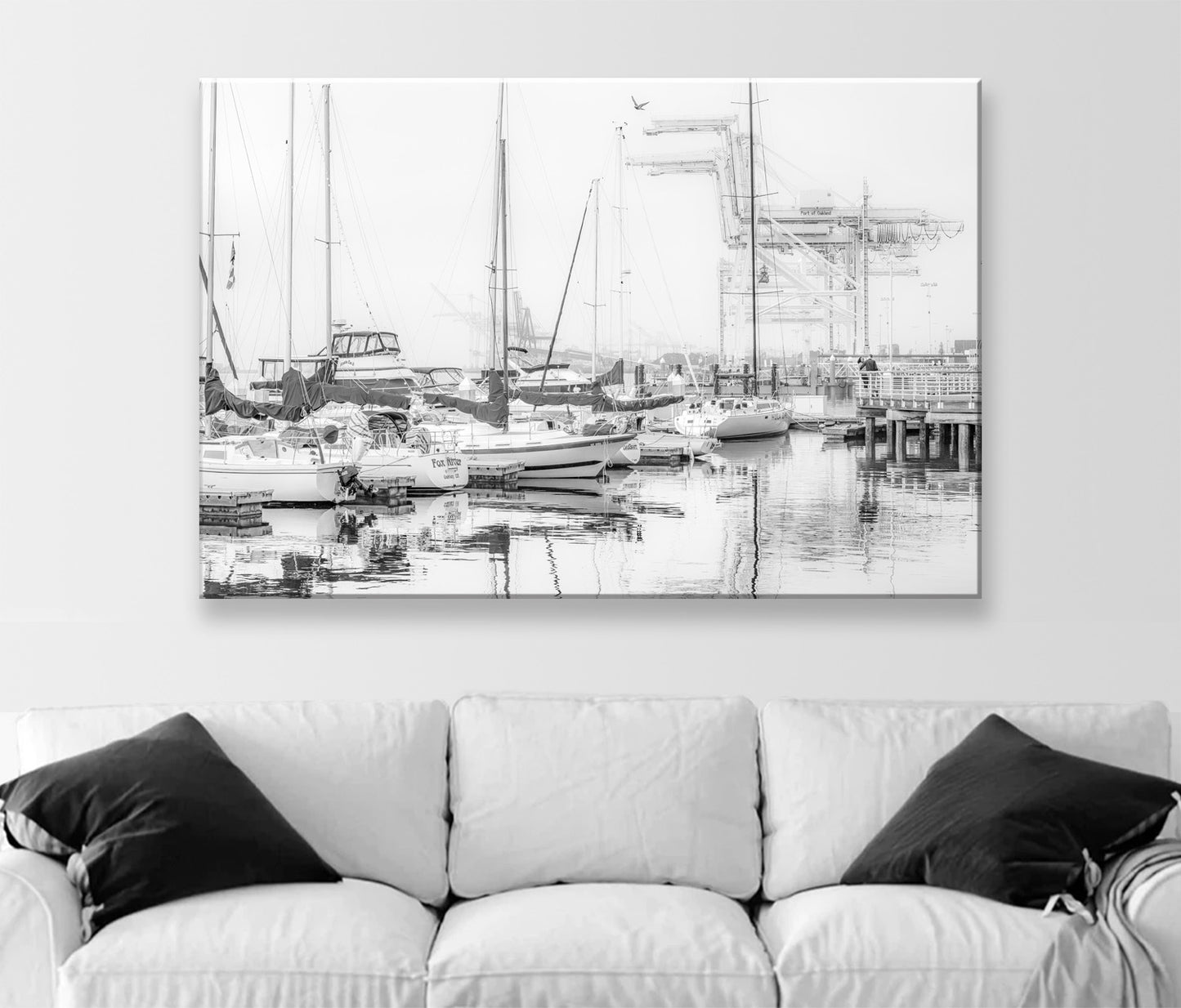 Oakland Harbor Crane Art | Jack London Square Sailboat Black & White Photo