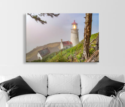Heceta Head Oregon Lighthouse Photograph in Fog on West Coast