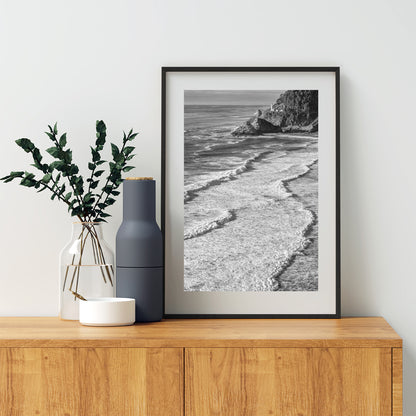West Coast Lighthouse Art Print at Heceta Head Oregon in Black and White