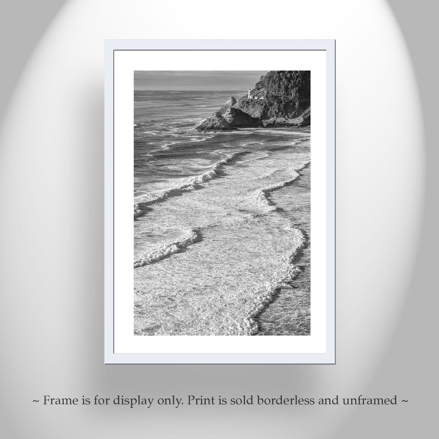 West Coast Lighthouse Art Print at Heceta Head Oregon in Black and White