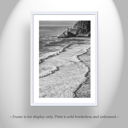 West Coast Lighthouse Art Print at Heceta Head Oregon in Black and White