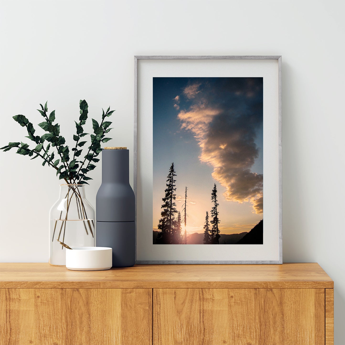 Pacific Northwest Forest Art Print in Cascades Mountains | Lodgepole Pine Sunset Silhouette