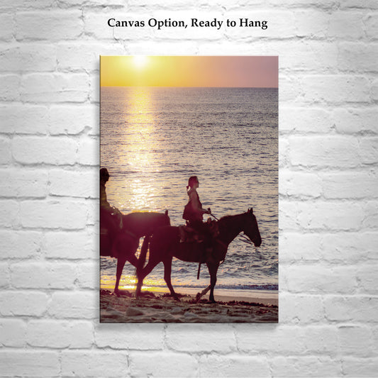 Horse Riding on Beach at Block Island | Ocean Sunset Artwork