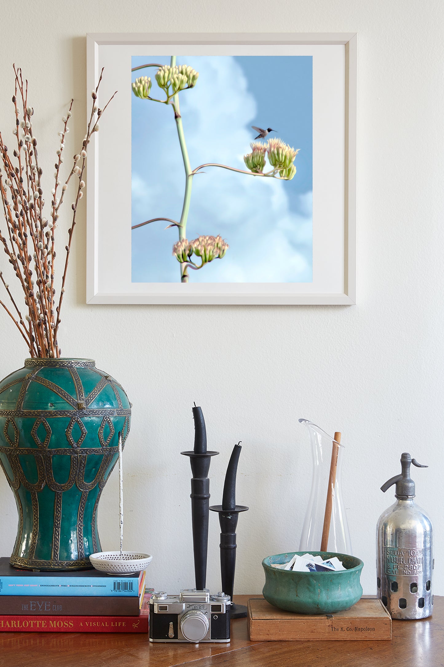 Agave Century Plant and Flying Hummingbird Photograph