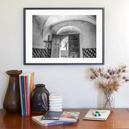 Black and White Historic Church Art at San Xavier Mission Tucson