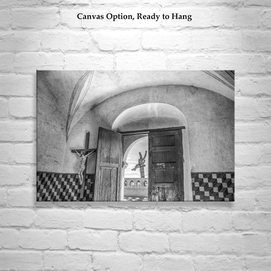 Black and White Historic Church Art at San Xavier Mission Tucson
