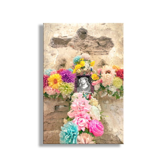Floral Cross with Jesus | Hispanic Religious Art Print at Tumacacori Az