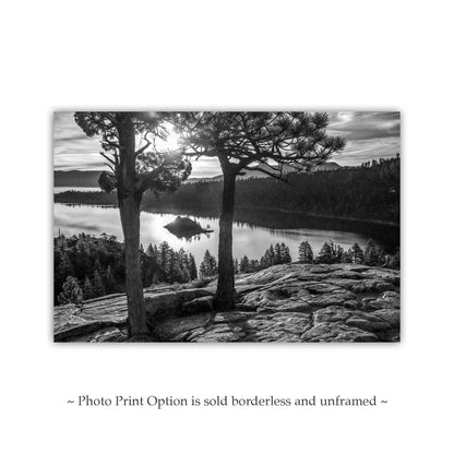 Black and White Lake Tahoe Photograph at Emerald Bay | Sierra Nevada Mountains Wall Art for Home or Office