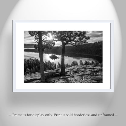 Black and White Lake Tahoe Photograph at Emerald Bay | Sierra Nevada Mountains Wall Art for Home or Office