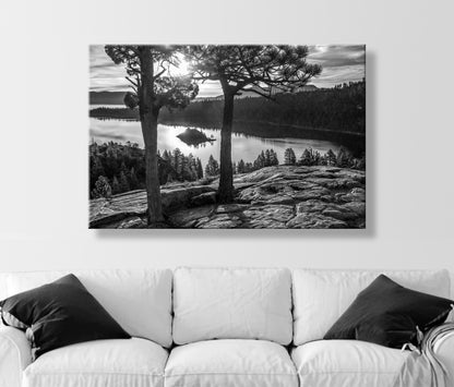 Black and White Lake Tahoe Photograph at Emerald Bay | Sierra Nevada Mountains Wall Art for Home or Office