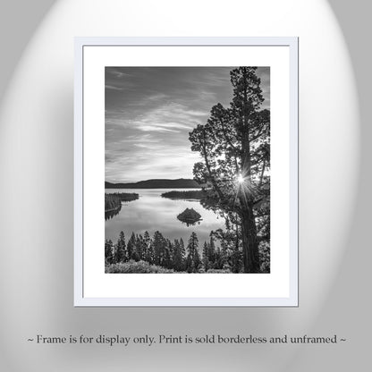 Black and White Photo of Lake Tahoe with Emerald Bay Sunrise | Fine Art Print of Sierra Nevada for Home
