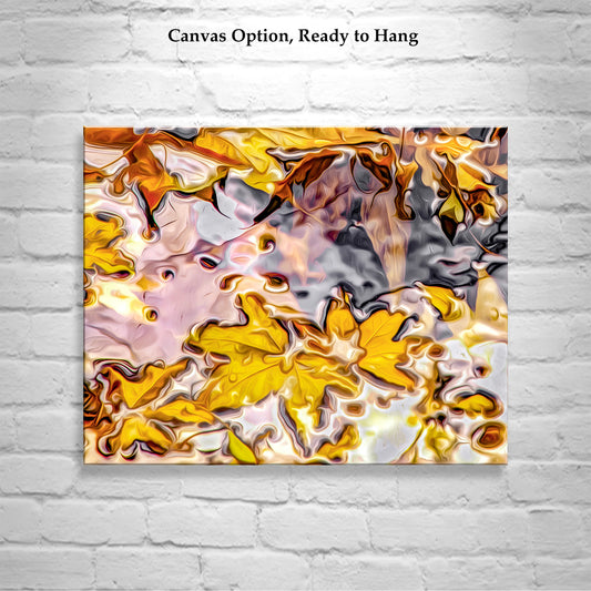 Autumn Sycamore Leaves in Water Art Nature Photography Print