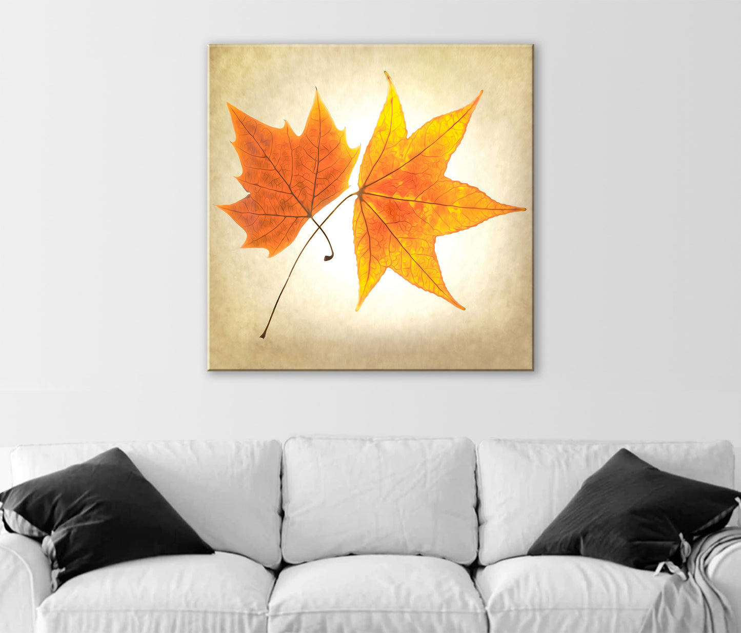 Autumn Leaves Botanical Art Print with Maple Leaf on Square Framed Print