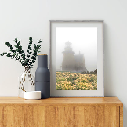 Block Island South East Lighthouse Photograph with Fog