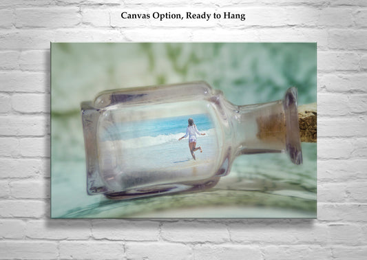 French Beach Fantasy Art Print with Girl on Beach
