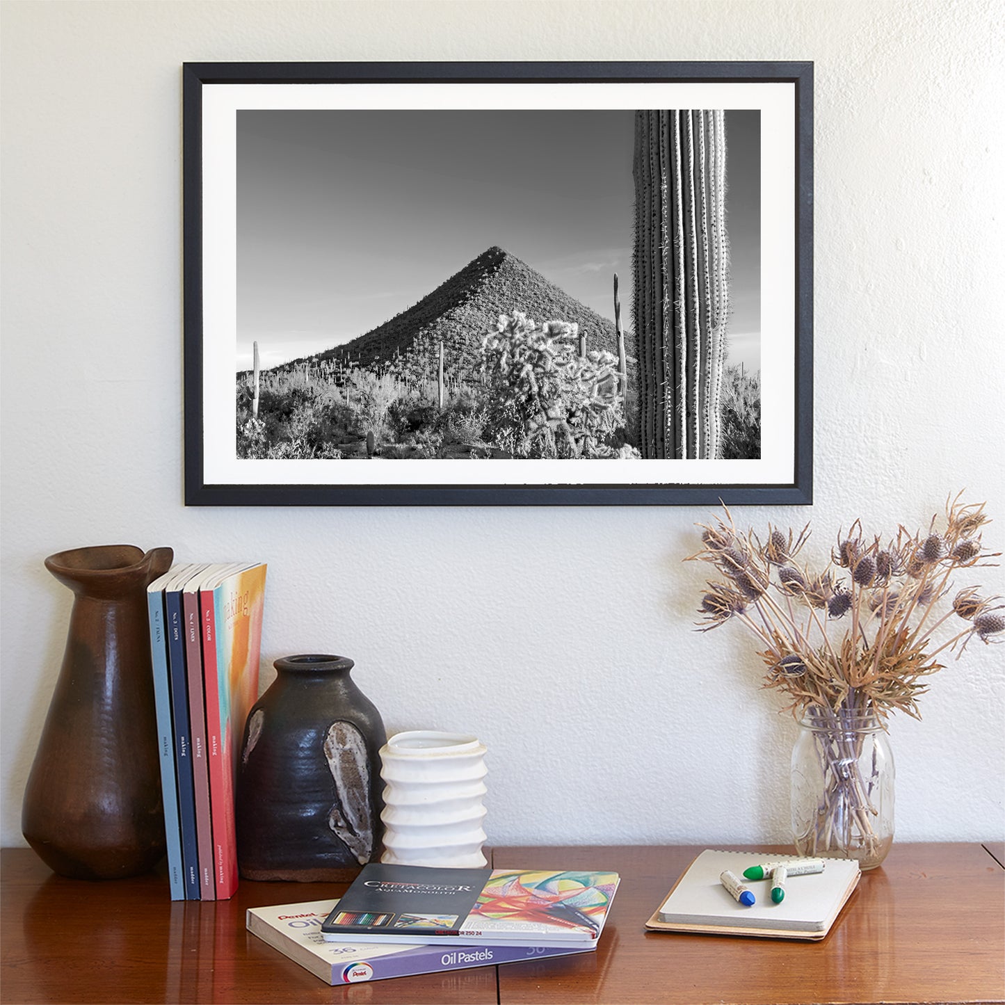 Fine Art Desert Decor with Arizona Cactus Landscape in Black and White