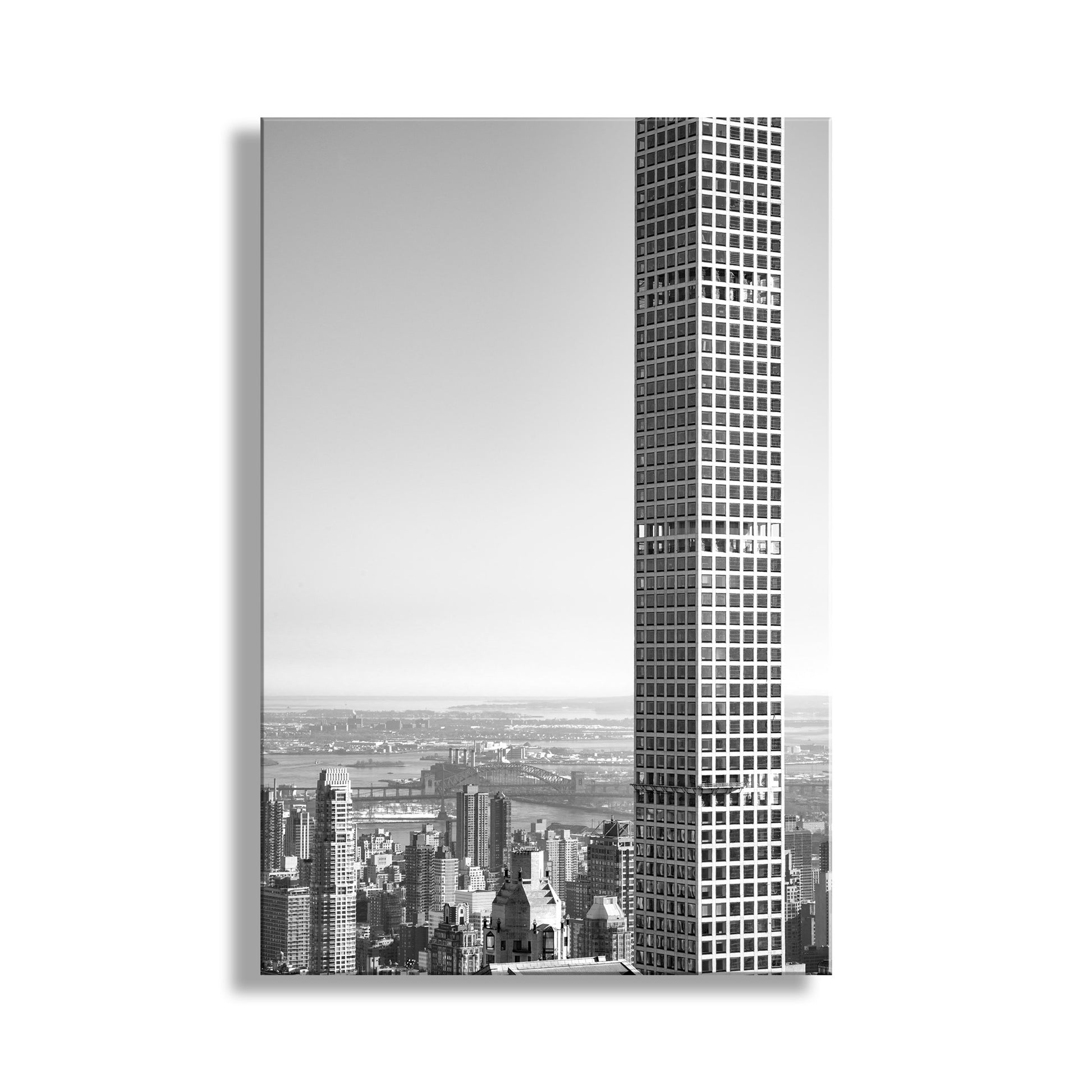 Black and white cityscape with a tall building. Manhattan Urban Art with NYC Skyscraper on Billionaires Row in Black & White