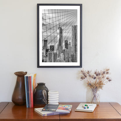 Brooklyn Bridge & World Trade Center New York Art Print in Black & White