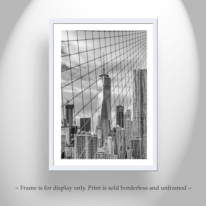 Brooklyn Bridge & World Trade Center New York Art Print in Black & White