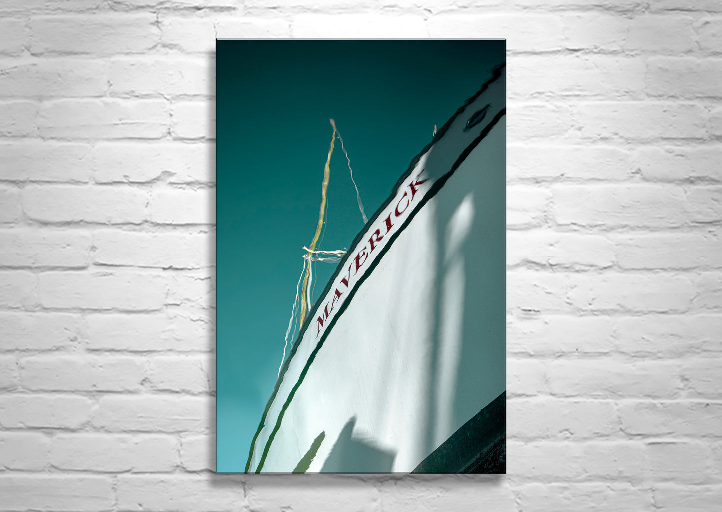 Minimalist Boat Art in Teal | Abstract Wall Decor at Crescent City California Harbor