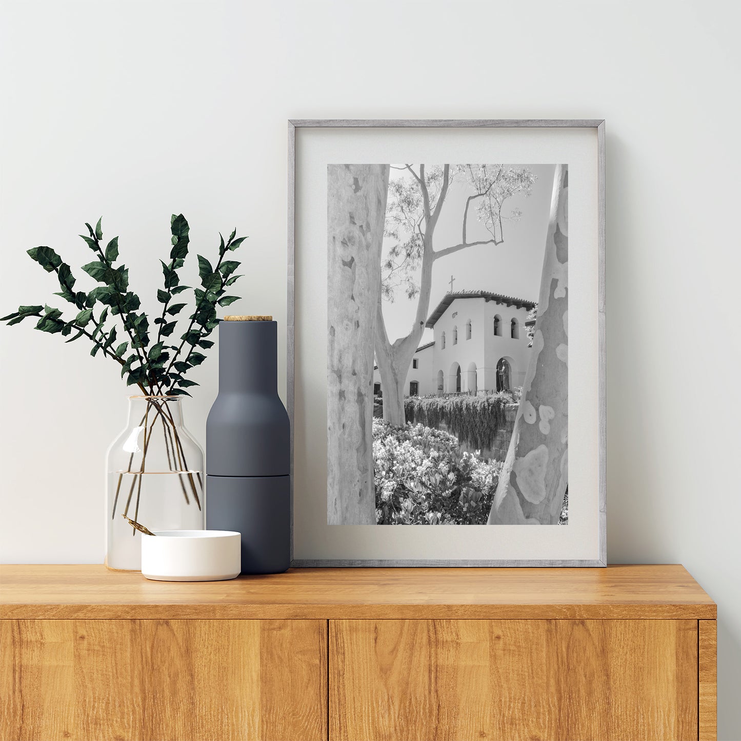 San Luis Obispo Mission Church Black & White Wall Art Print