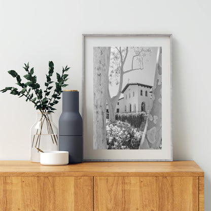 San Luis Obispo Mission Church Black & White Wall Art Print