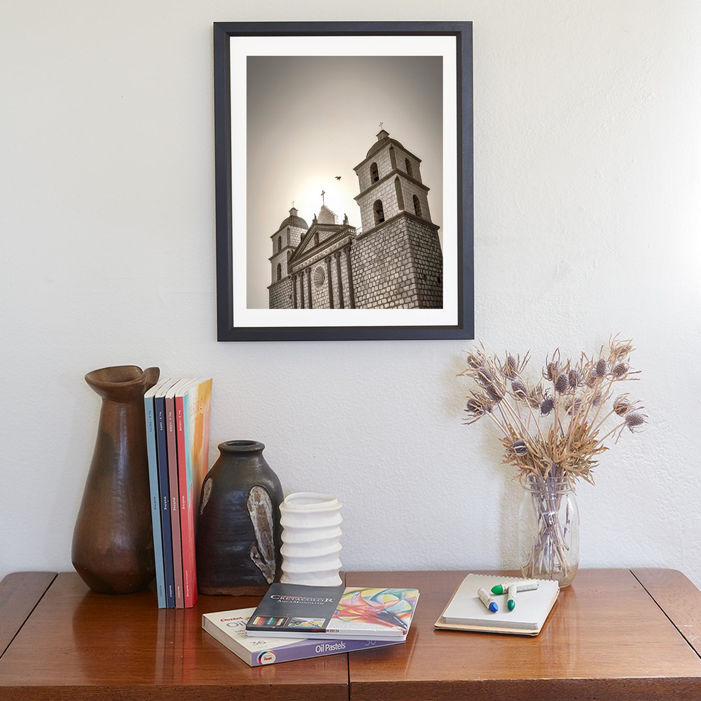 Santa Barbara Mission Wall Art as Home Decor in Sepia Tone