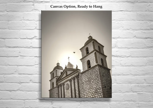 Santa Barbara Mission Wall Art as Home Decor in Sepia Tone
