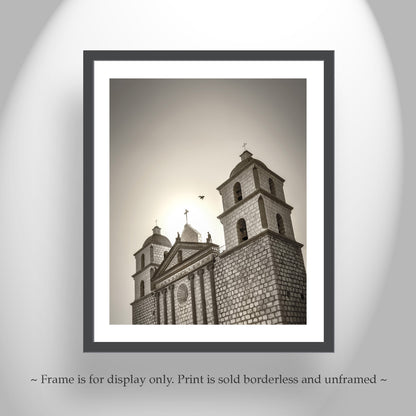 Santa Barbara Mission Wall Art as Home Decor in Sepia Tone