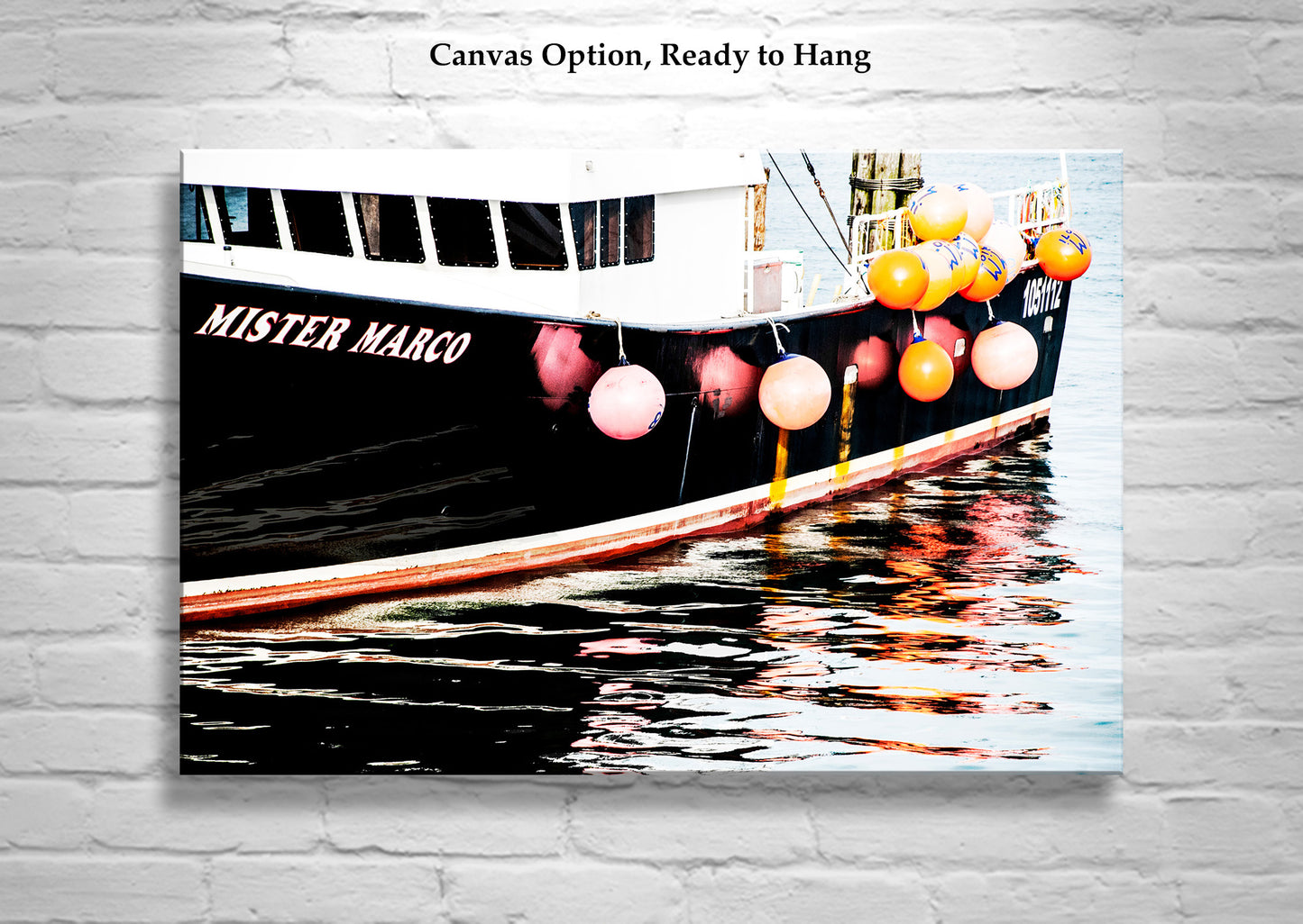 Fishing Boat Art Print with Colorful Fenders as Rhode Island Nautical Wall Decor