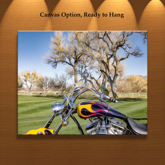Motorcycle Art Print with Custom Show Bike on Framed Canvas Print