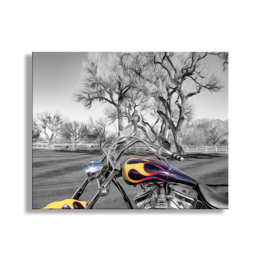 Motorcycle Art Print with Custom Show Bike in Black and White