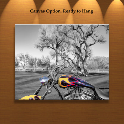 Motorcycle Art Print with Custom Show Bike in Black and White