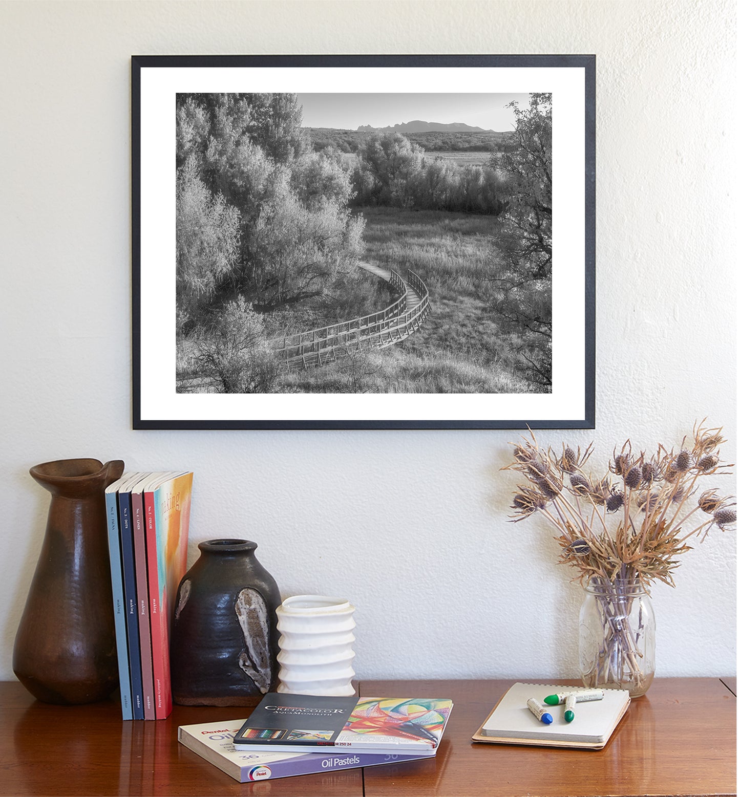 Wetlands Landscape Photo in Black and White with Grasslands Trail