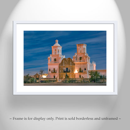Night Photograph of Mission San Xavier del Bac in Tucson Desert