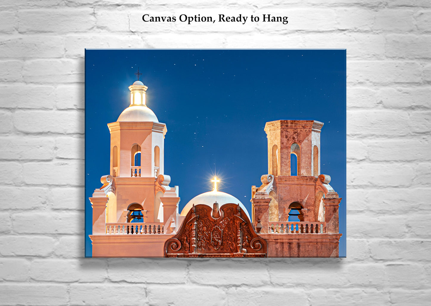 San Xavier White Dove of the Desert Spanish Colonial Church Art at Night for Christmas