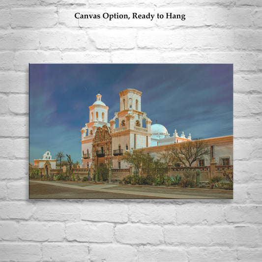 Art Photograph of San Xavier Mission in Arizona Desert Moonlight