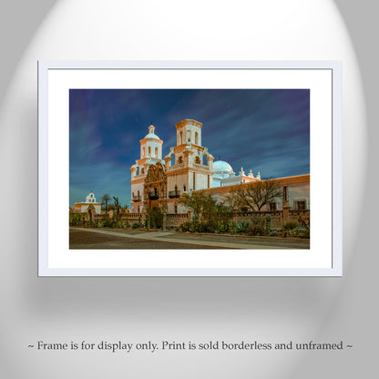 Art Photograph of San Xavier Mission in Arizona Desert Moonlight