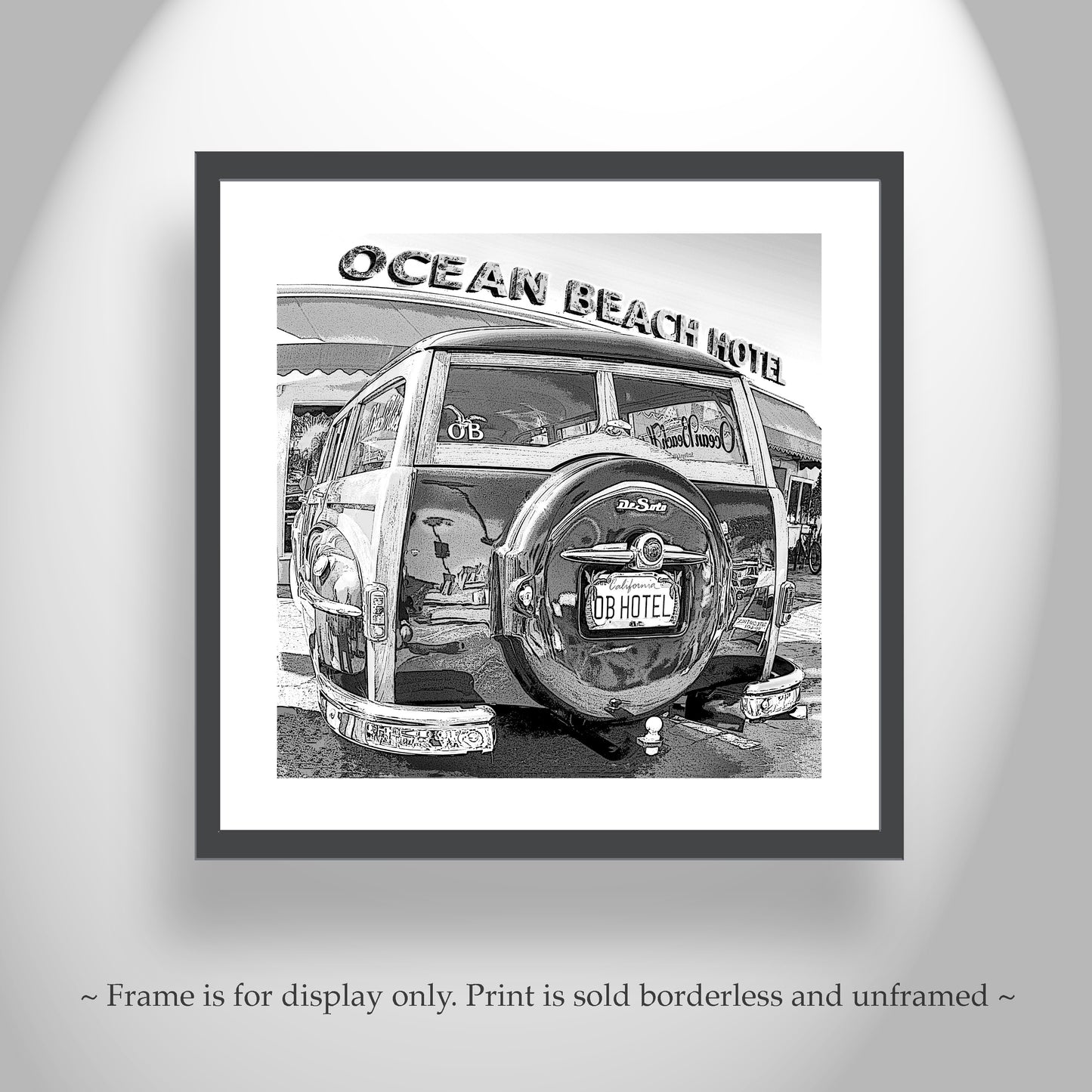 Woody Surf Wagon Picture at Ocean Beach in Black and White For Sale