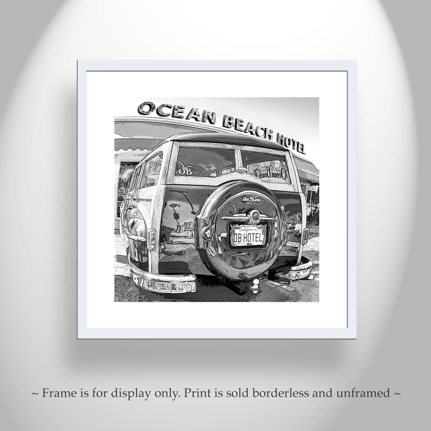 Woody Surf Wagon Picture at Ocean Beach in Black and White For Sale