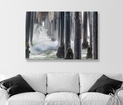 Oceanside California Wall Art with Ocean Pier in Black & White