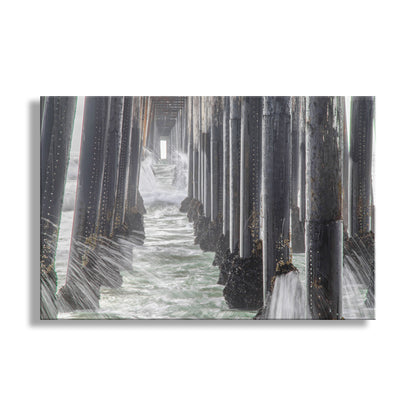 Artistic depiction of a pier with water and sky. Oceanside Pier Black & White Print | San Diego California