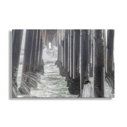 Artistic depiction of a pier with water and sky. Oceanside Pier Black & White Print | San Diego California