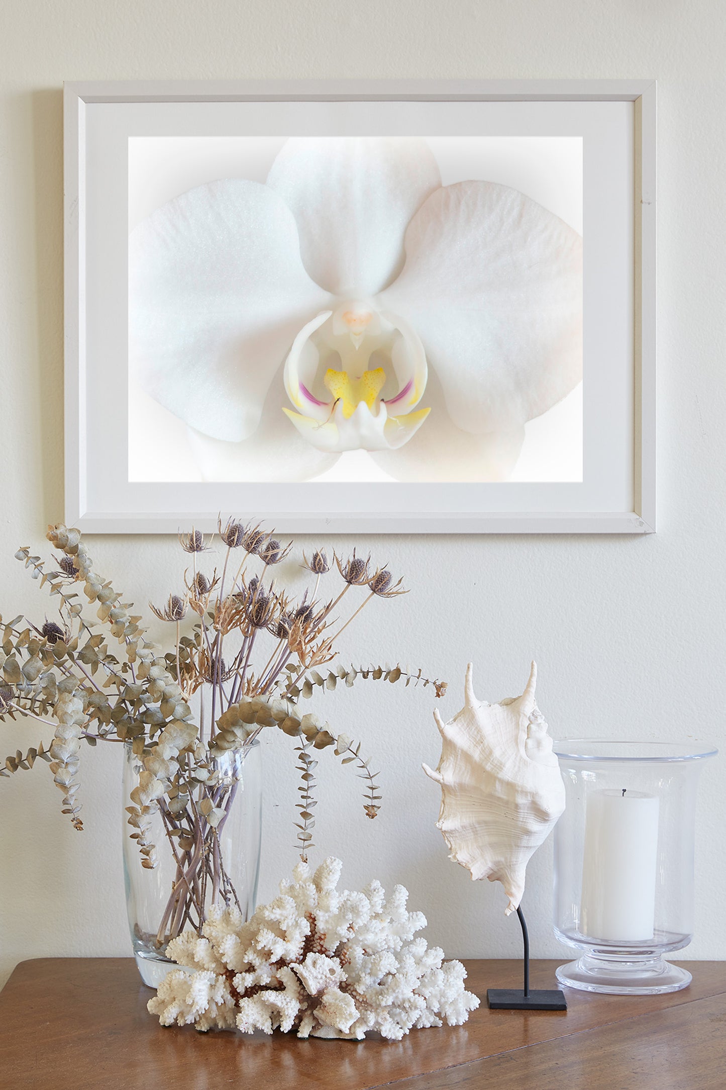 White Orchid Art Print as Framed Floral Wall Decor