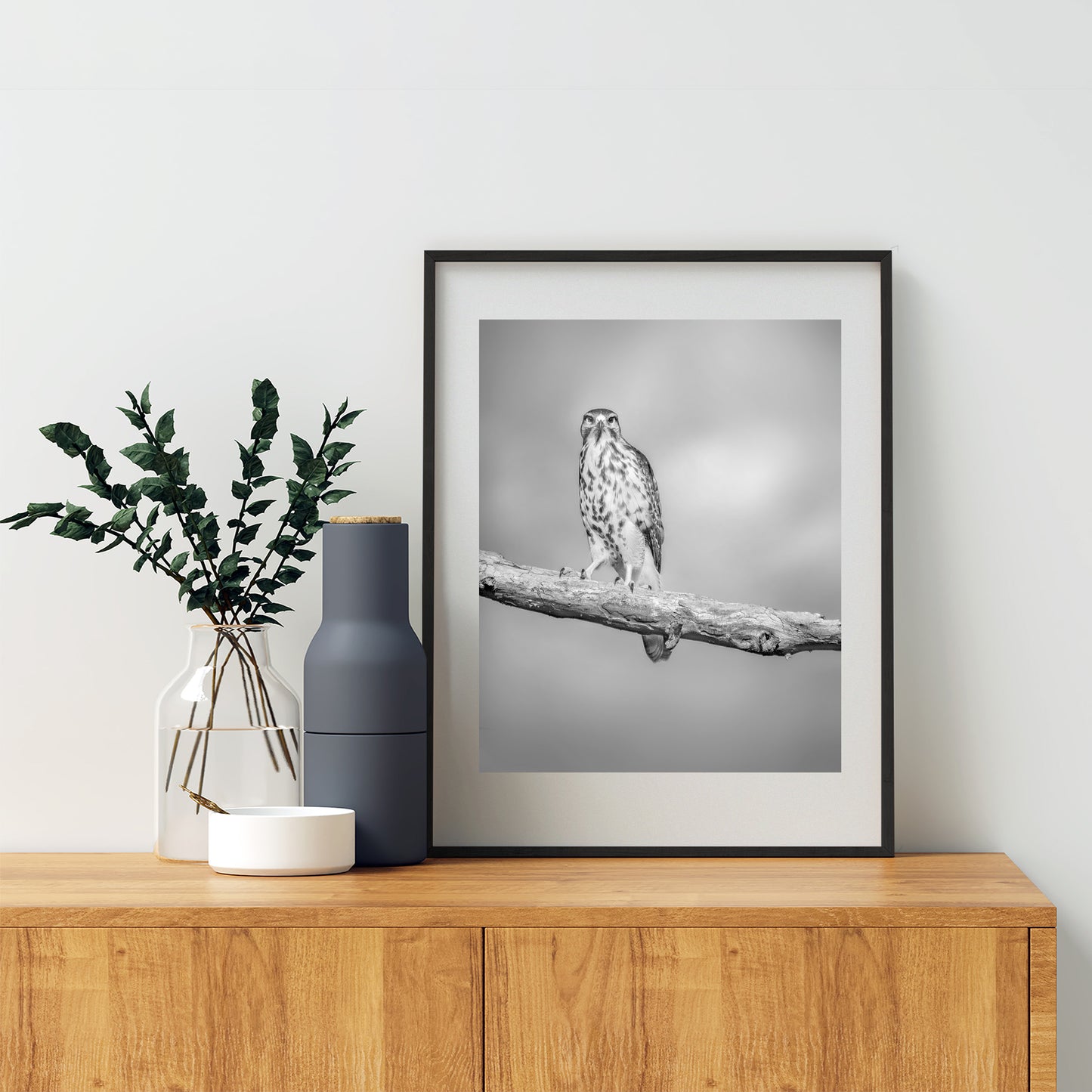 Hawk Bird Art Print | Minimalist Avian Wall Decor in Black and White
